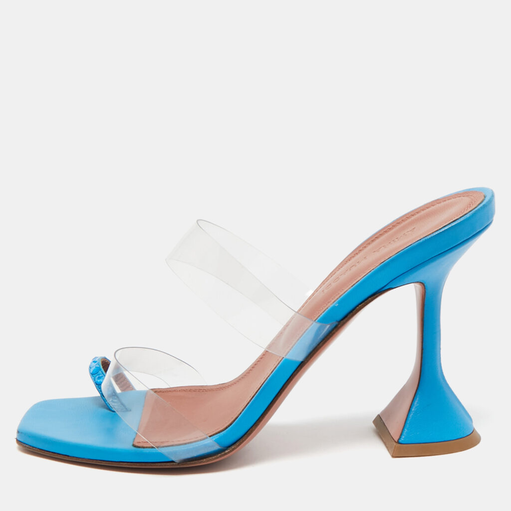 luxury-women-amina-muaddi-used-shoes-p1092061-001 Amina Muaddi Blue PVC Sami Slide Sandals Size 36