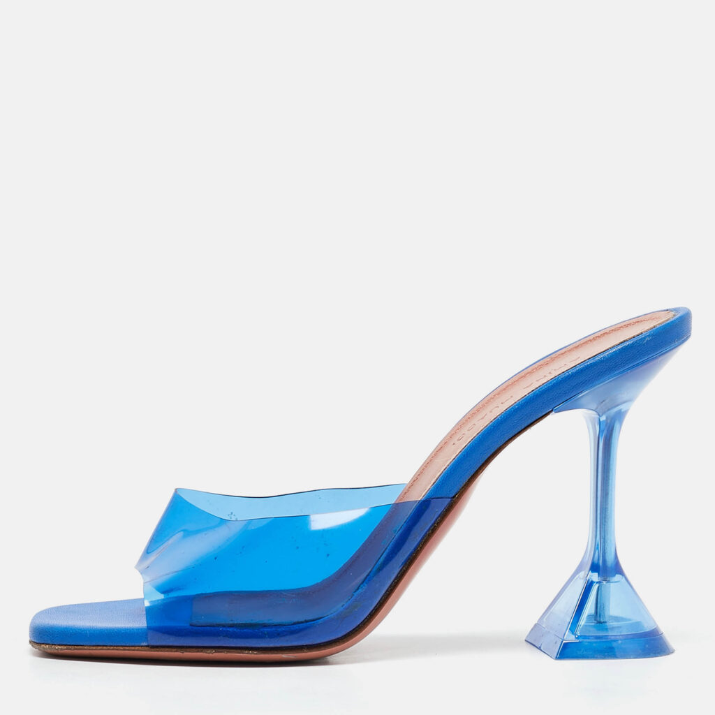 luxury-women-amina-muaddi-used-shoes-p1094395-010 Amina Muaddi Blue PVC Lupita Slide Sandals Size 35