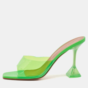 Amina Muaddi Green Leather and PVC Lupita Slide Sandals Size 41