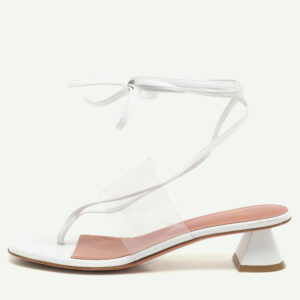 Amina Muaddi White Leather and PVC Zula Ankle Wrap Sandals Size 37.5