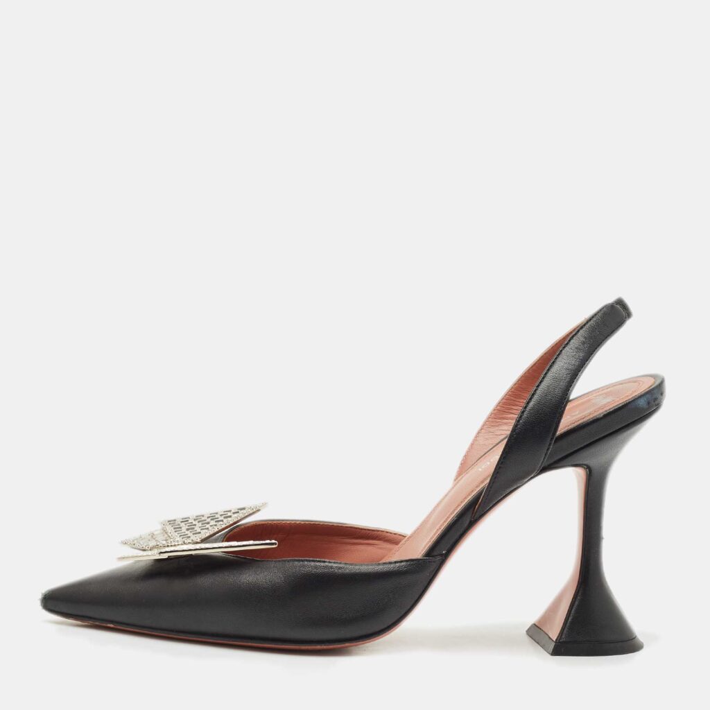 luxury-women-amina-muaddi-used-shoes-p1148807-003 Amina Muaddi X Awge Black Leather Phoenix Slingback Pumps Size 37