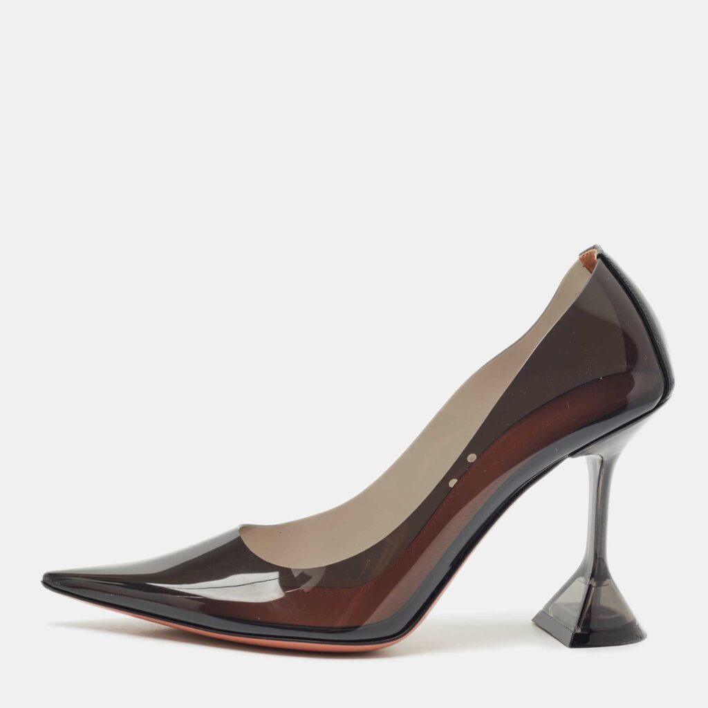 luxury-women-amina-muaddi-used-shoes-p1152451-003 Amina Muaddi Black PVC Ami Pointed Toe Pumps Size 38