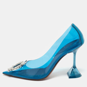 amina muaddi blue pvc and leather begum pumps size 37