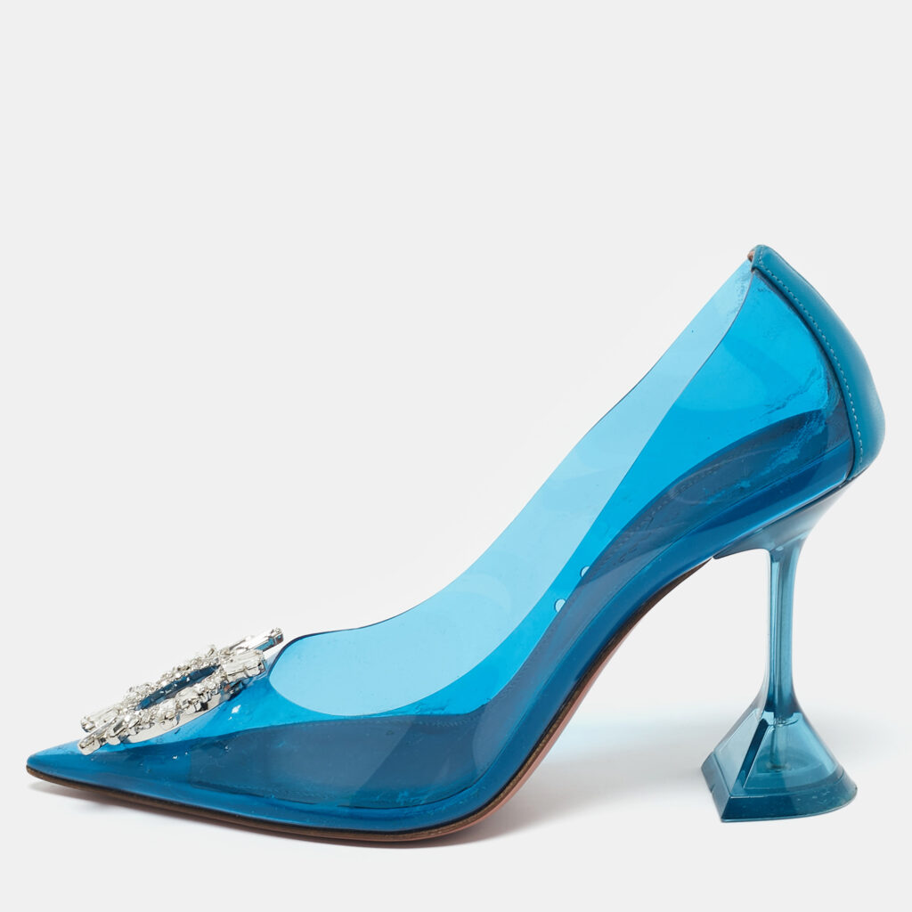 luxury-women-amina-muaddi-used-shoes-p1158322-009.jpg Amina Muaddi Blue PVC and Leather Begum Pumps Size 37