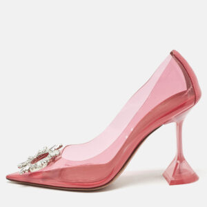 Amina Muaddi Pink PVC Begum Crystal Embellished Pointed Toe Pumps Size 37