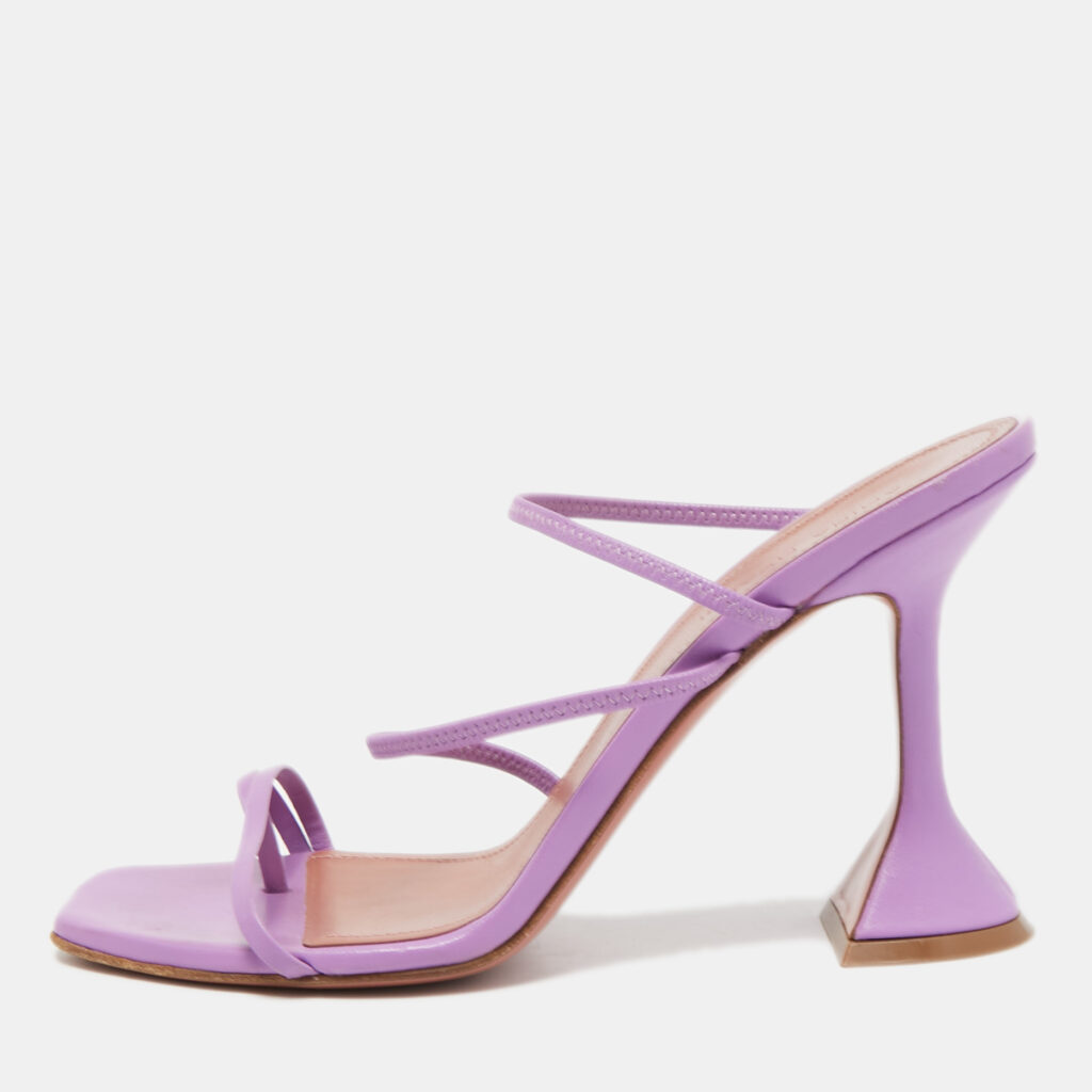 Amina Muaddi Purple Leather Naima Sandals Size 37
