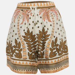 Amiri Green/Cream Palm Tree Print Silk Shorts L