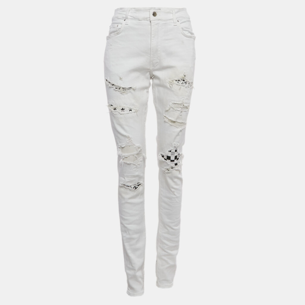 luxury-women-amiri-used-clothes-p1108233-001 Amiri White Distressed Denim Skinny Jeans L Waist 31"