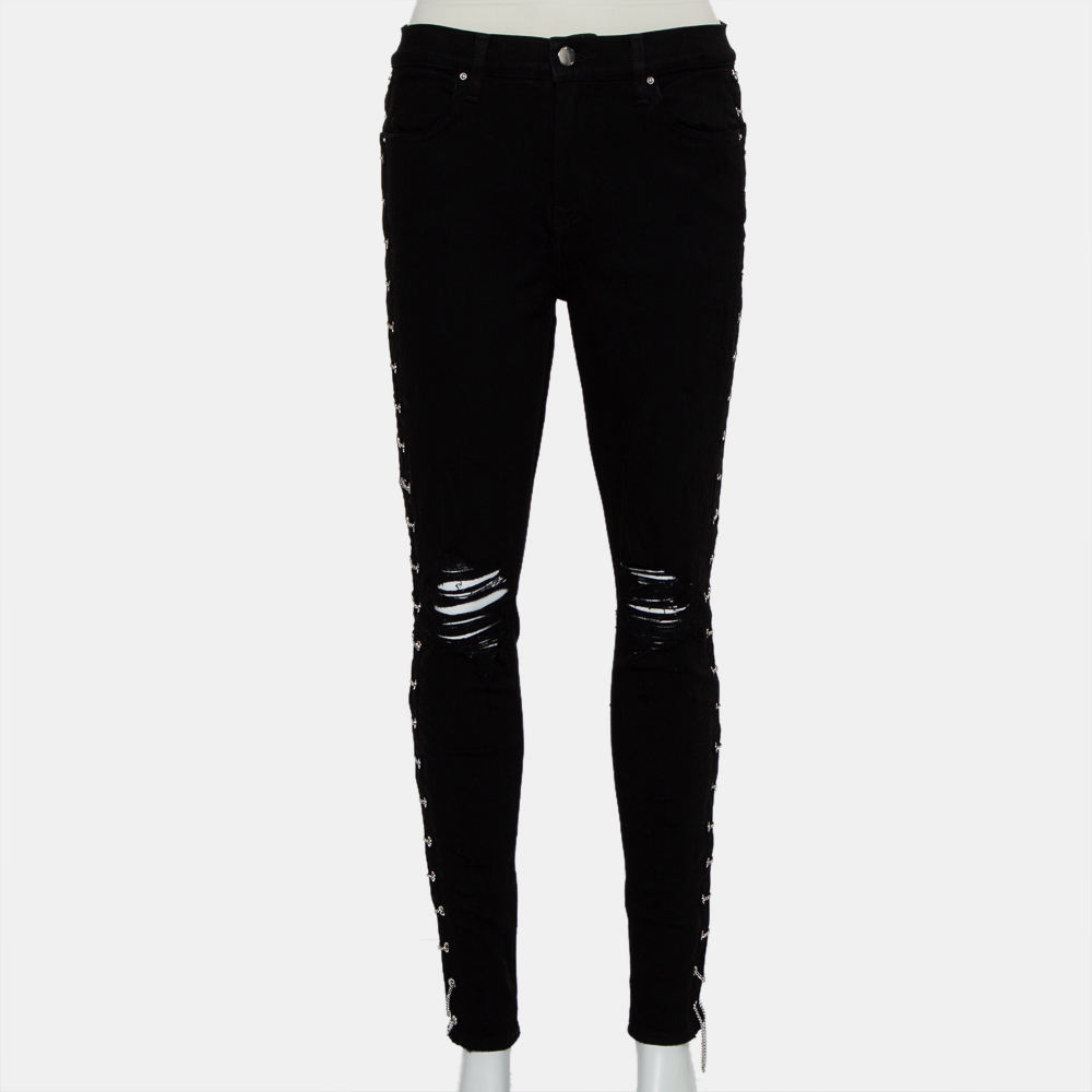 luxury-women-amiri-used-clothes-p431476-009 Amiri Black Denim Side Chain Detail Distressed Skinny Jeans M