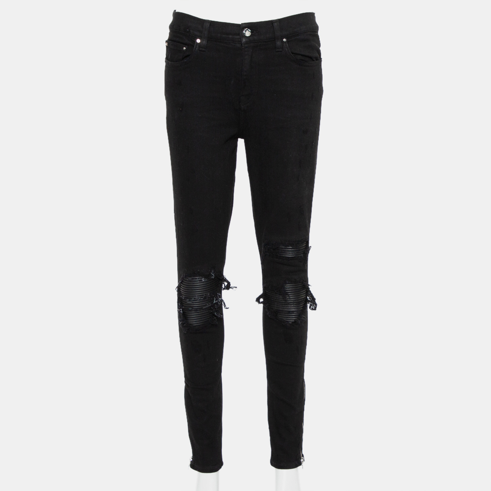 luxury-women-amiri-used-clothes-p432218-009 Amiri Black Denim Zipper Detail Distressed Jeans M