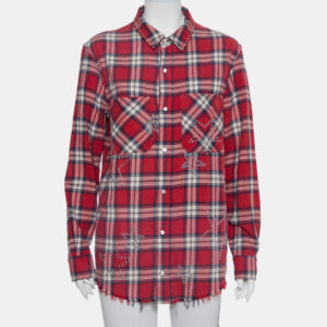 Amiri Red Plaided Flannel Studded Star Detail Shirt M