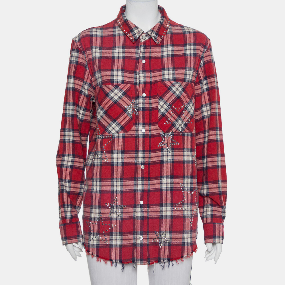 luxury-women-amiri-used-clothes-p432347-008 Amiri Red Plaided Flannel Studded Star Detail Shirt M