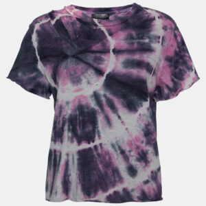 Amiri Purple Tie Dye Printed Cotton Distressed Crew Neck Top L