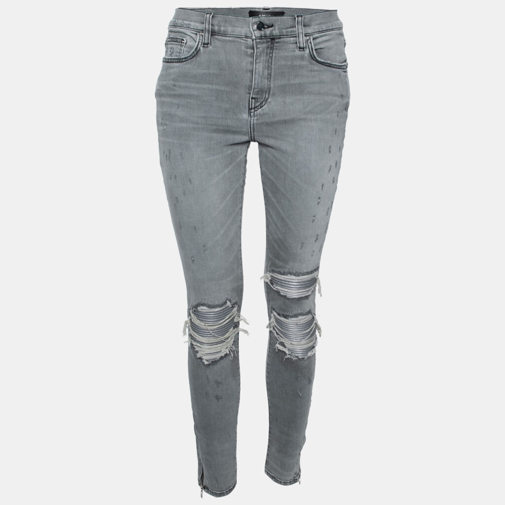 Amiri Grey Denim Distressed Skinny Jeans S