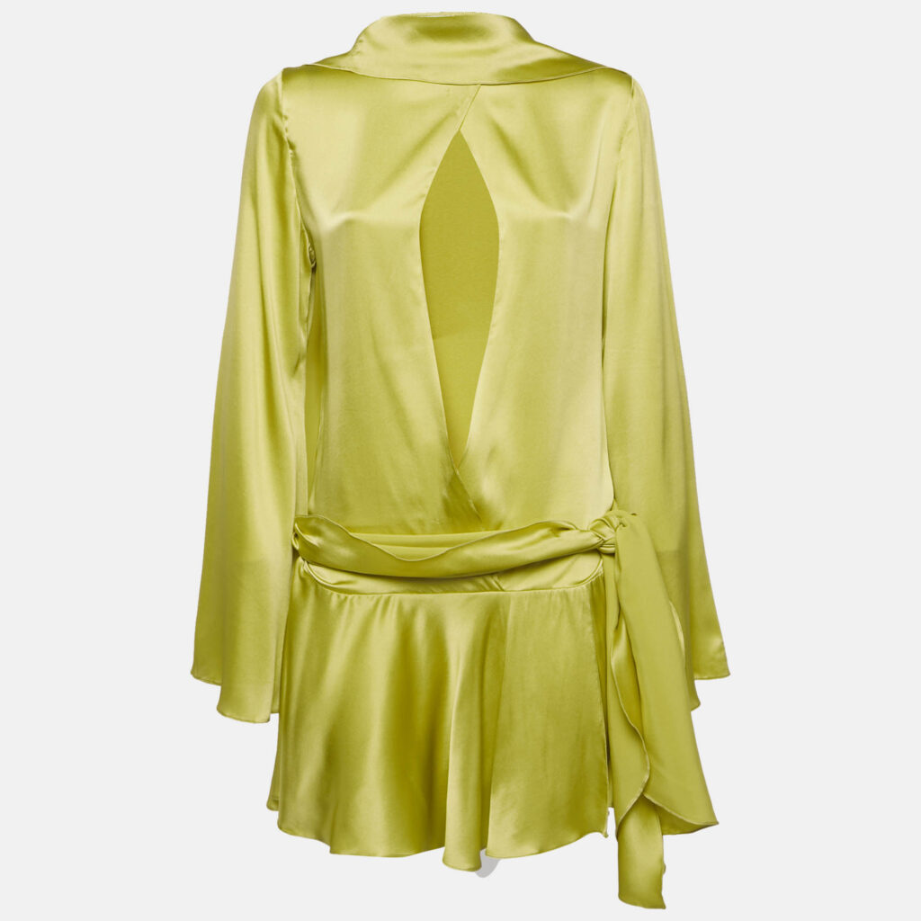 luxury-women-amrhea-used-clothes-p1158342-001 Amrhea Green Silk Satin Draped Mini Dress S