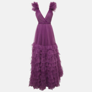 Ana Radu Purple Tulle Ruffled Gown XXL