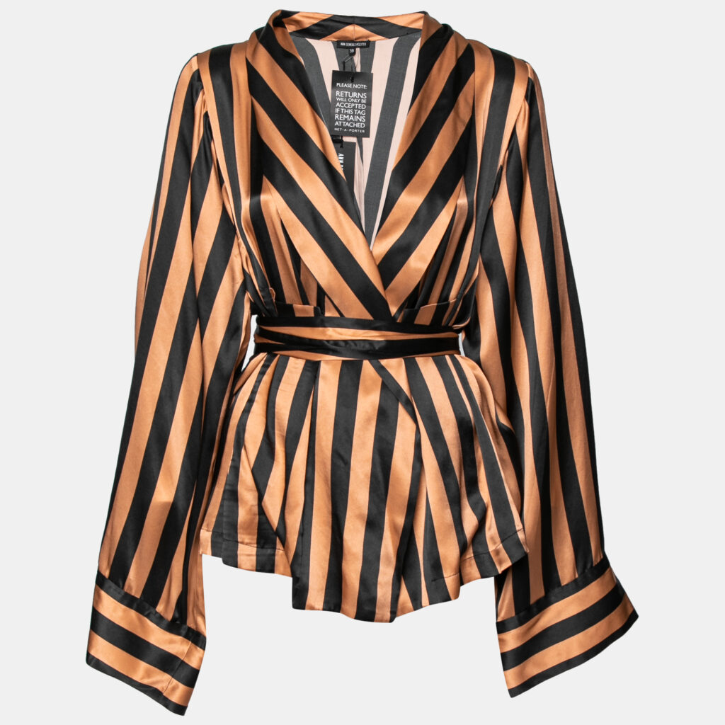luxury-women-ann-demeulemeester-new-clothes-p631627-002-2 Ann Demeulemeester Peach & Black Silk Belted Wrap Blouse M