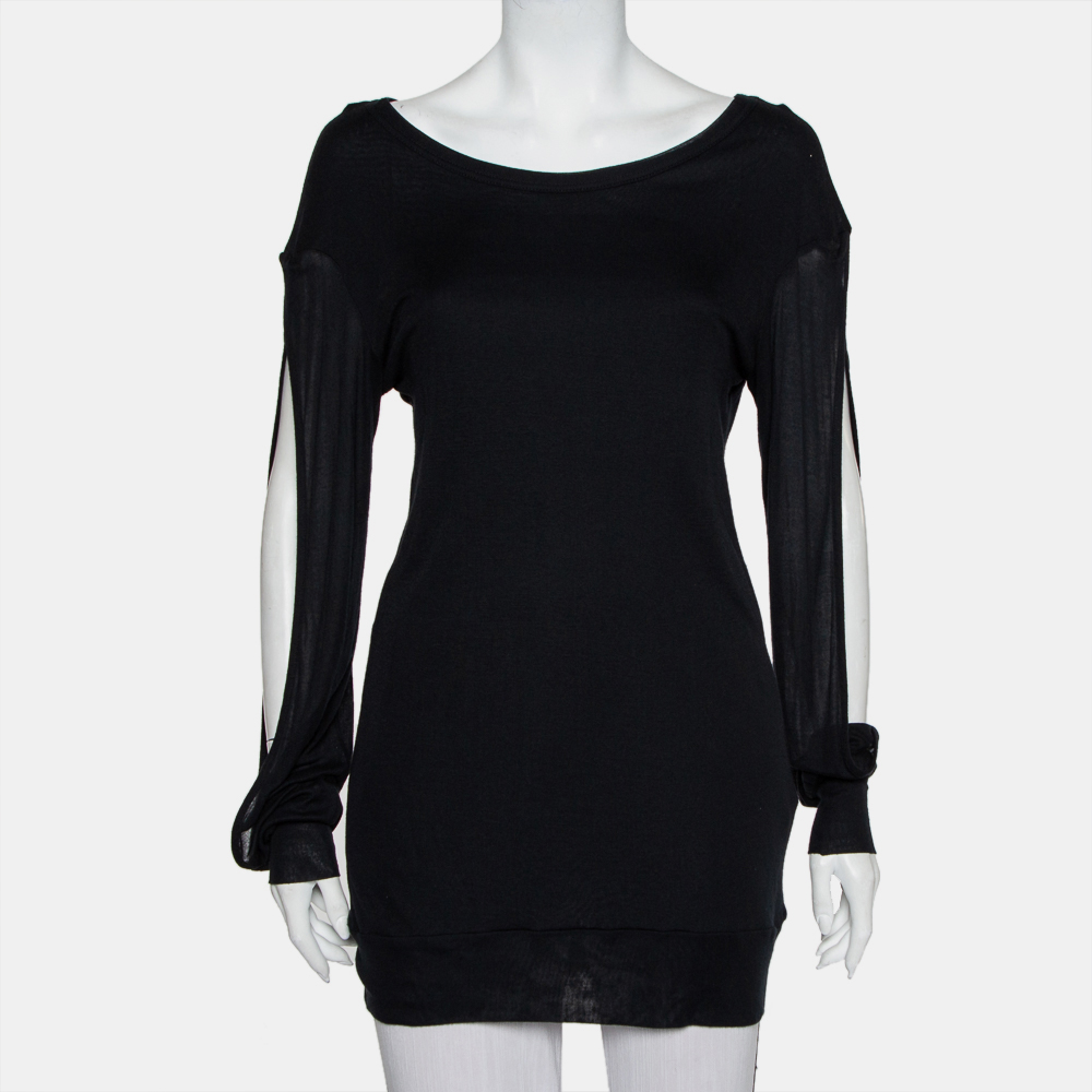 luxury-women-ann-demeulemeester-used-clothes-p431439-008 Ann Demeulemeester Black Modal Cutout Sleeve Detail T-Shirt M