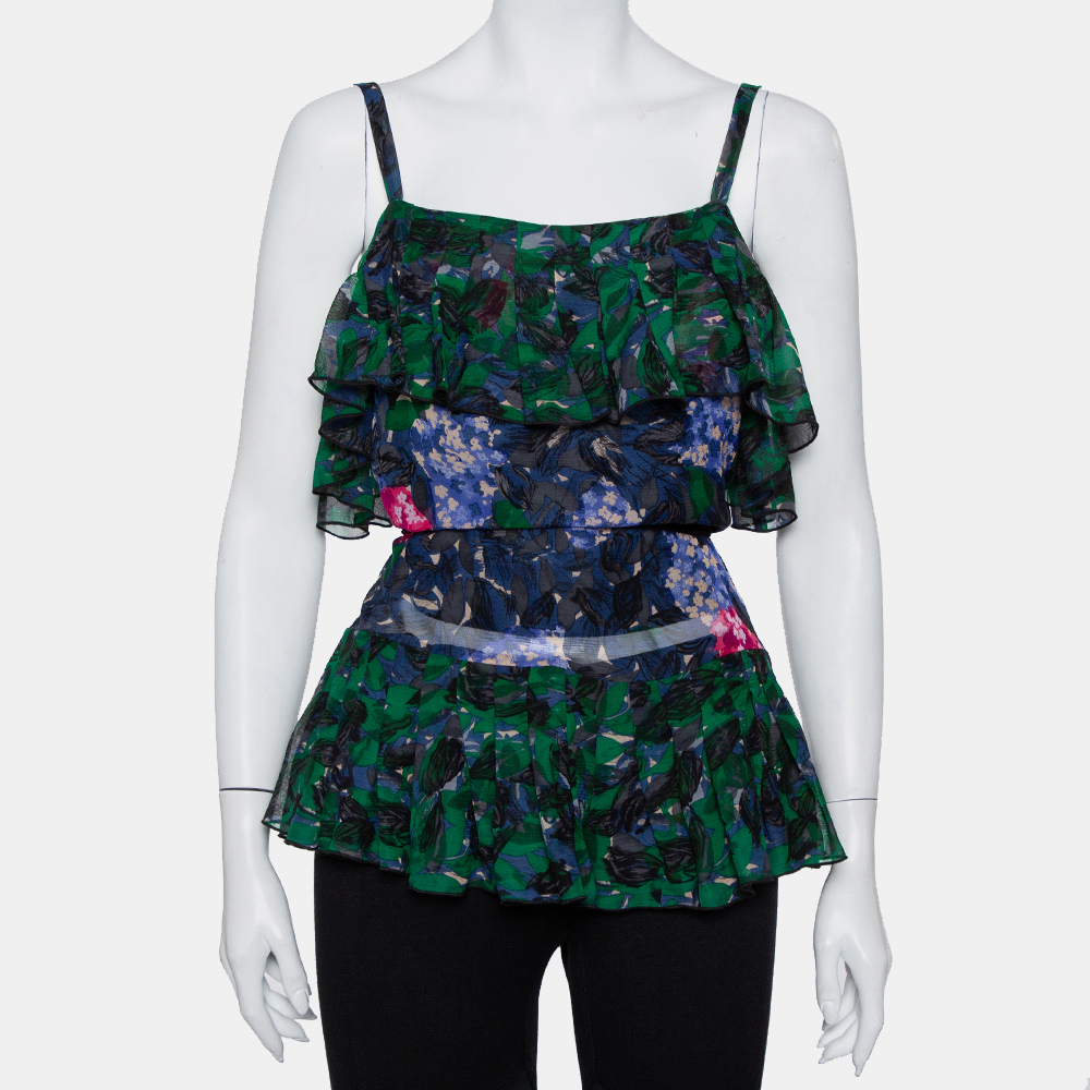 luxury-women-anna-sui-used-clothes-p433566-009 Anna Sui Multicolor Printed Silk Ruffled Sleeveless Top S