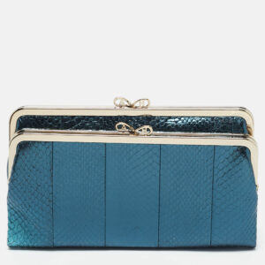 Anya Hindmarch Metallic Blue Watersnake Double Frame Clutch
