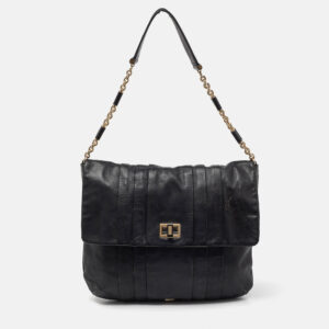Anya Hindmarch Black Leather Flap Hobo