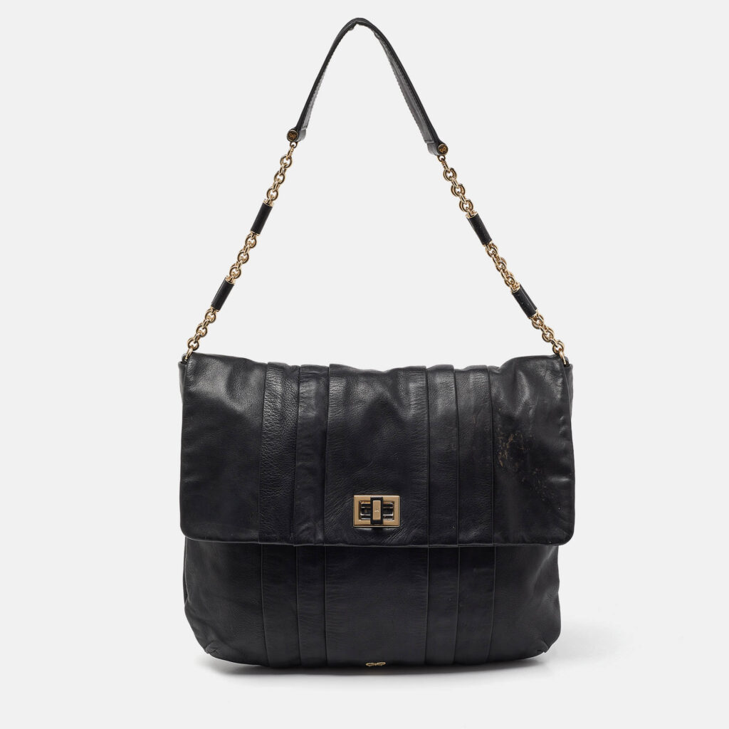 luxury-women-anya-hindmarch-used-handbags-p978554-002 Anya Hindmarch Black Leather Flap Hobo