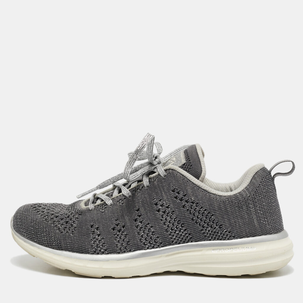 APL Silver/Grey Knit Fabric Runner Lace Up Sneakers Size 37