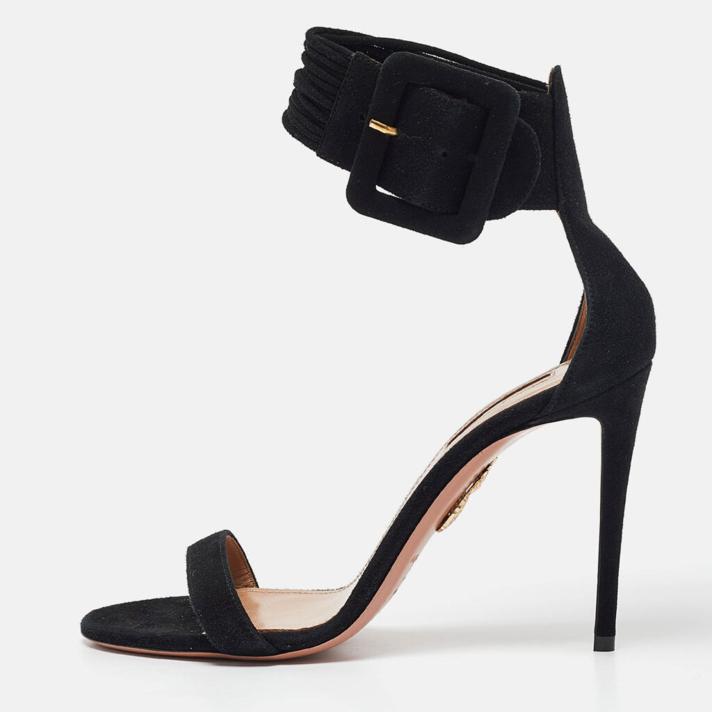 luxury-women-aquazzura-new-shoes-p1075925-010 Aquazzura Black Suede Ankle Strap Sandals Size 39