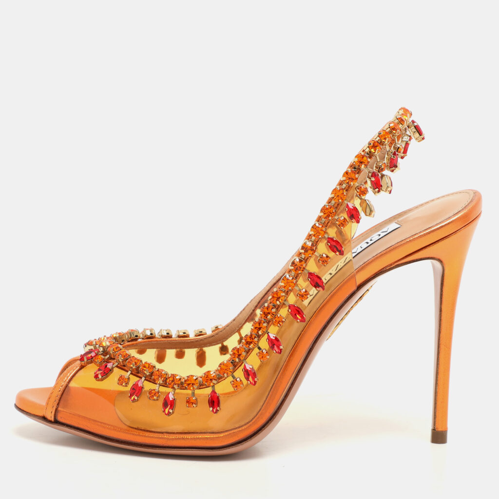luxury-women-aquazzura-new-shoes-p1145941-009.jpg Aquazzura Transparent/Bronze Leather and PVC Temptation Pumps Size 37.5