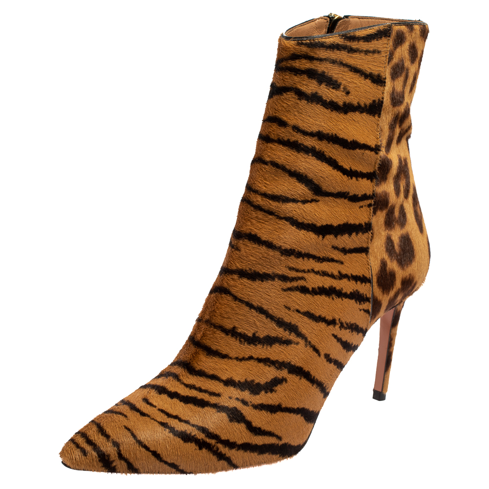 luxury-women-aquazzura-new-shoes-p416394-004 Aquazzura Brown Leopard Print Calf Hair Alma Boots Size 36