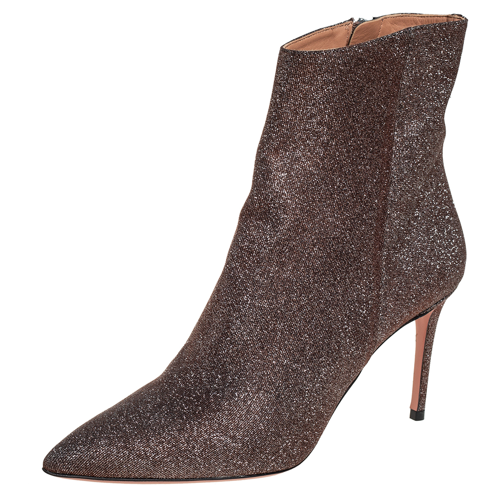 luxury-women-aquazzura-new-shoes-p459671-003 Aquazzura Brown Lurex Fabric Ankle Boots Size 37