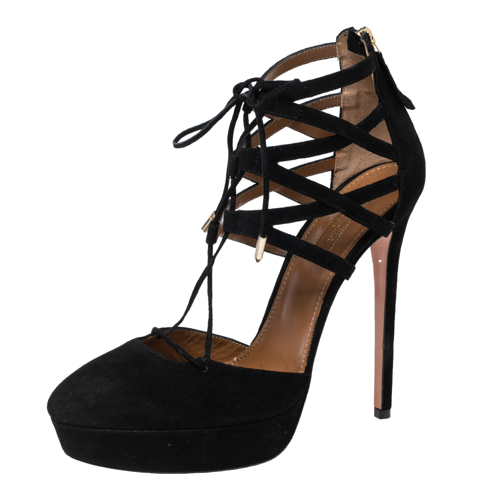 luxury-women-aquazzura-new-shoes-p610901-003-2 Aquazzura Black Suede Belgravia Platform Sandals Size 39.5