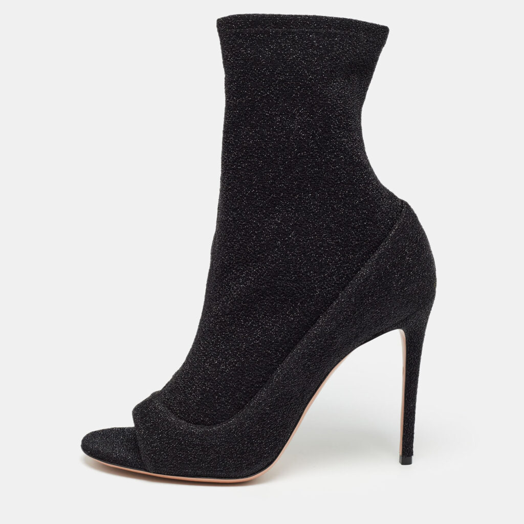luxury-women-aquazzura-new-shoes-p961384-001 Aquazzura Black Lurex Fabric Eclair Ankle Boots Size 40