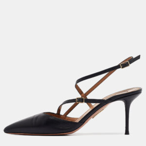 Aquazzura Black Leather Pointed Toe Ankle Strap Pumps Size 39