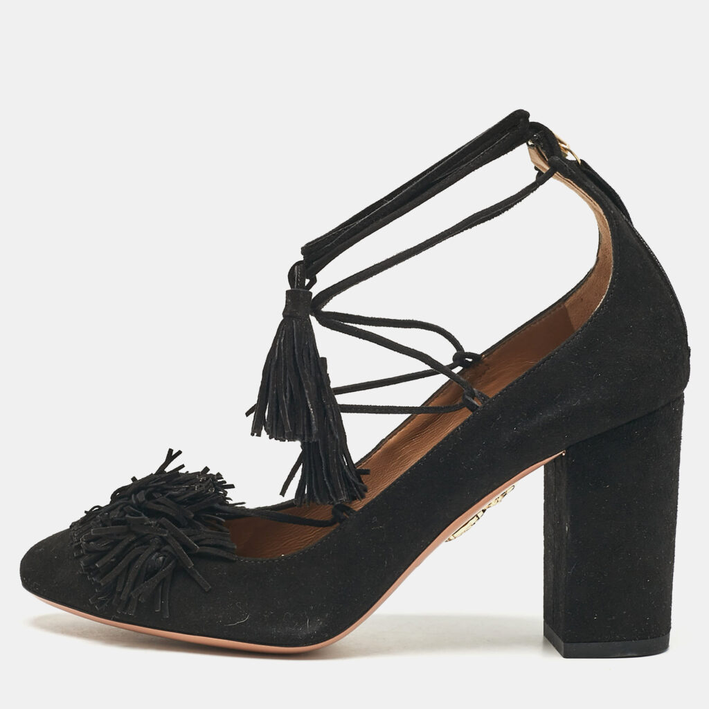 luxury-women-aquazzura-used-shoes-p1054620-001 Aquazzura Black Suede Wild Thing Pumps Size 37.5