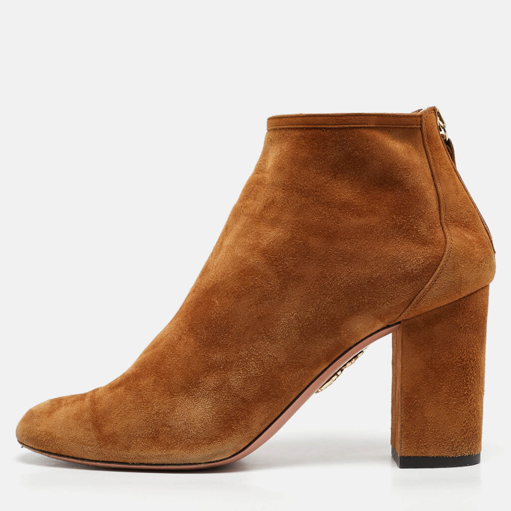 luxury-women-aquazzura-used-shoes-p1092607-010 Aquazzura Brown Suede Brooklyn Ankle Length Boots Size 36.5