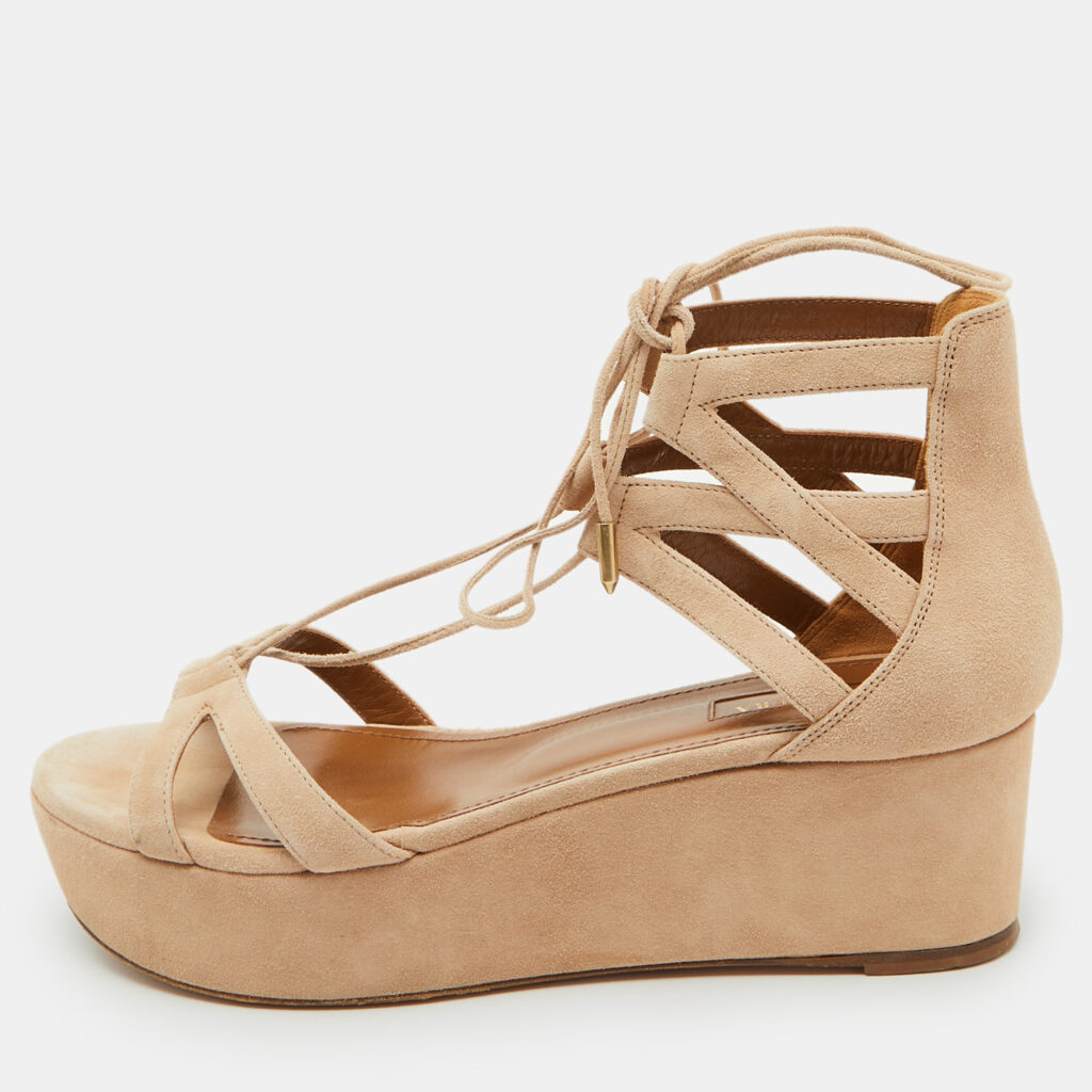 luxury-women-aquazzura-used-shoes-p1109182-010 Aquazzura Beige Suede Beverly Hills Platform Sandals Size 38
