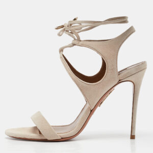 Aquazzura Cream Suede Colette 105 Ankle Strap Sandals Size 37.5