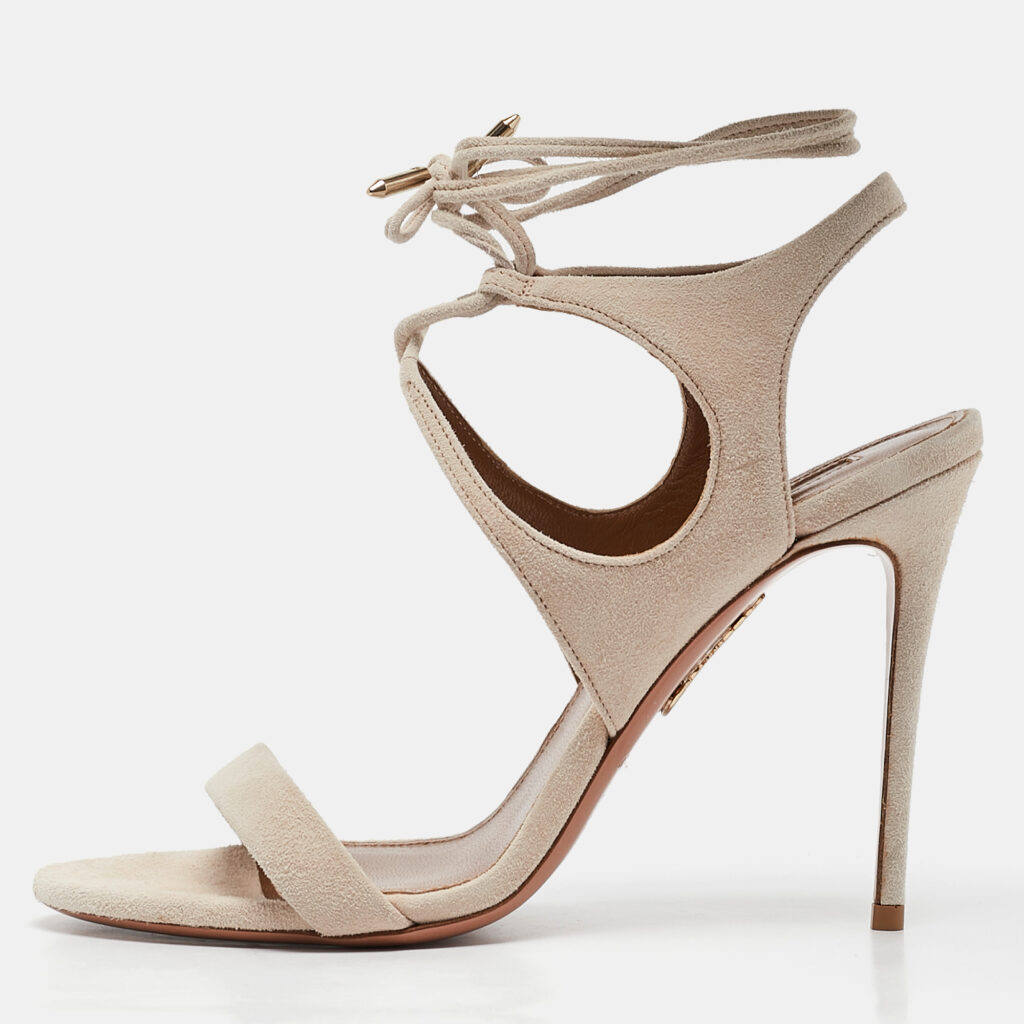 luxury-women-aquazzura-used-shoes-p1117518-010 Aquazzura Cream Suede Colette 105 Ankle Strap Sandals Size 37.5