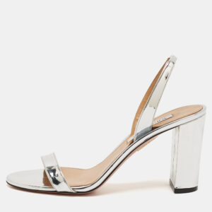 Aquazzura Silver Leather So Nude Slingback Sandals Size 39.5