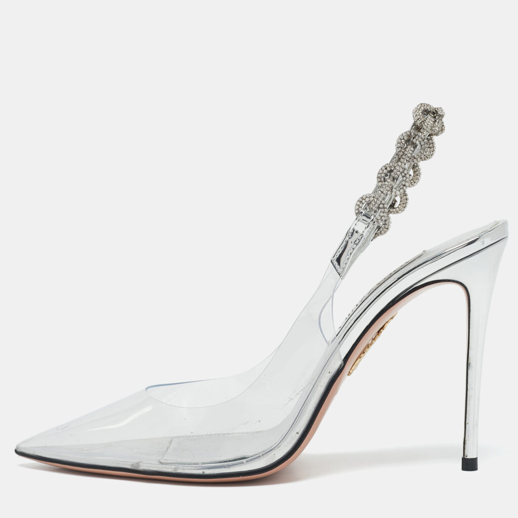 luxury-women-aquazzura-used-shoes-p1136344-001 Aquazzura Transparent PVC Crystal Embellished Love Link Pumps Size 38