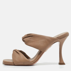 Aquazzura Brown Leather Twist Slide Sandals Size 39.5