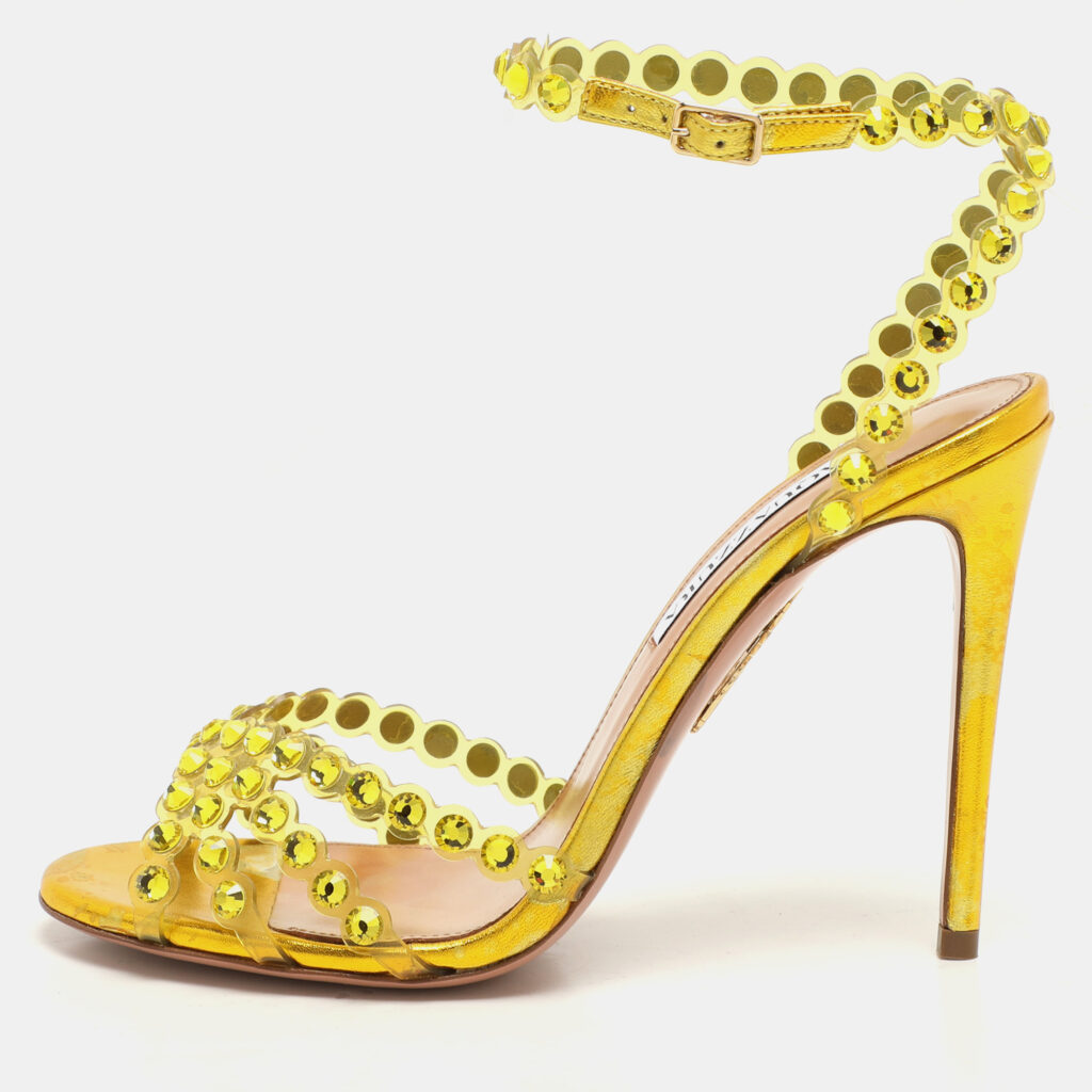 Aquazzura Green PVC Tequila Ankle Strap Sandals Size 37