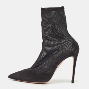 Aquazzura Black Mesh and Suede Pointed Toe Hot Stuff Ankle Booties Size 37