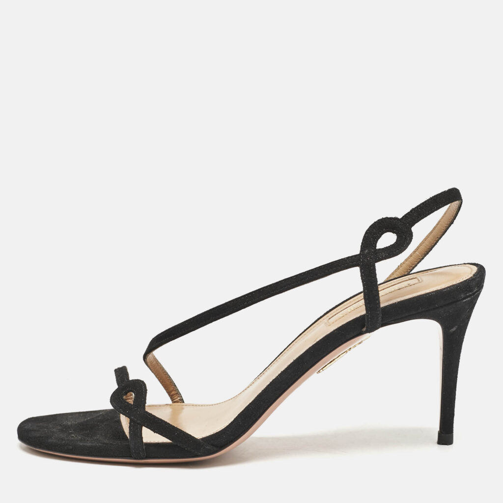 luxury-women-aquazzura-used-shoes-p1149213-010.jpg Aquazzura Black Suede Serpentine Strappy Slingback Sandals Size 36.5