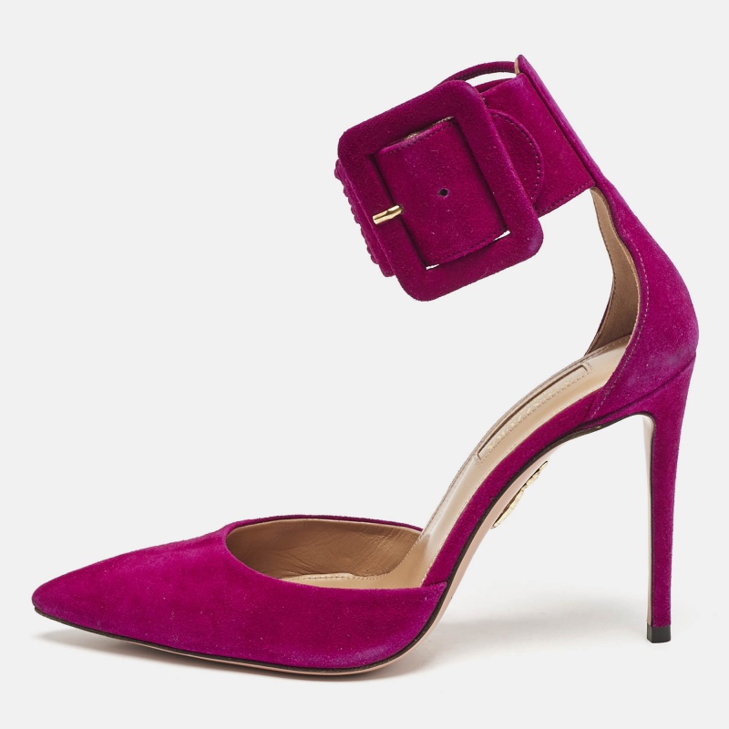 Aquazzura Purple Suede Casablanca Ankle Cuff Pumps Size 36.5