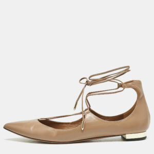 Aquazzura Beige Leather Christy Ankle Wrap Ballet Flats Size 40