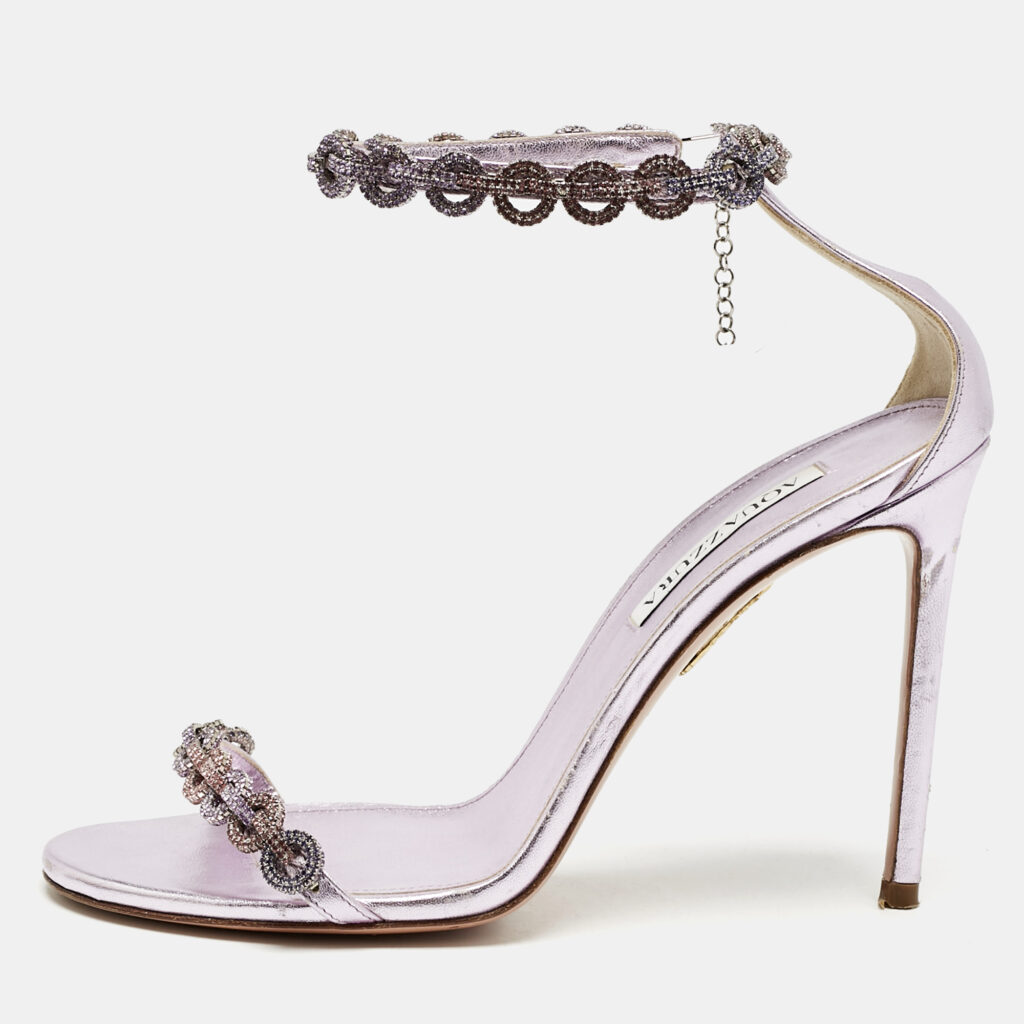 luxury-women-aquazzura-used-shoes-p1154427-001 Aquazzura Lilac Leather Love Link Ankle Strap Sandals Size 39