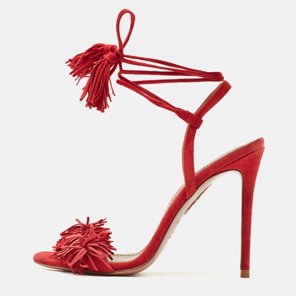 luxury-women-aquazzura-used-shoes-p1155660-002 Aquazzura Red Suede Wild Thing Ankle Strap Sandals Size 35
