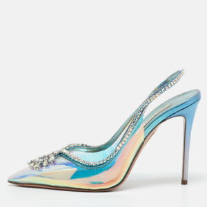 Aquazzura Transparent Crystal Embellished PVC Heaven Slingback Pumps Size 38.5